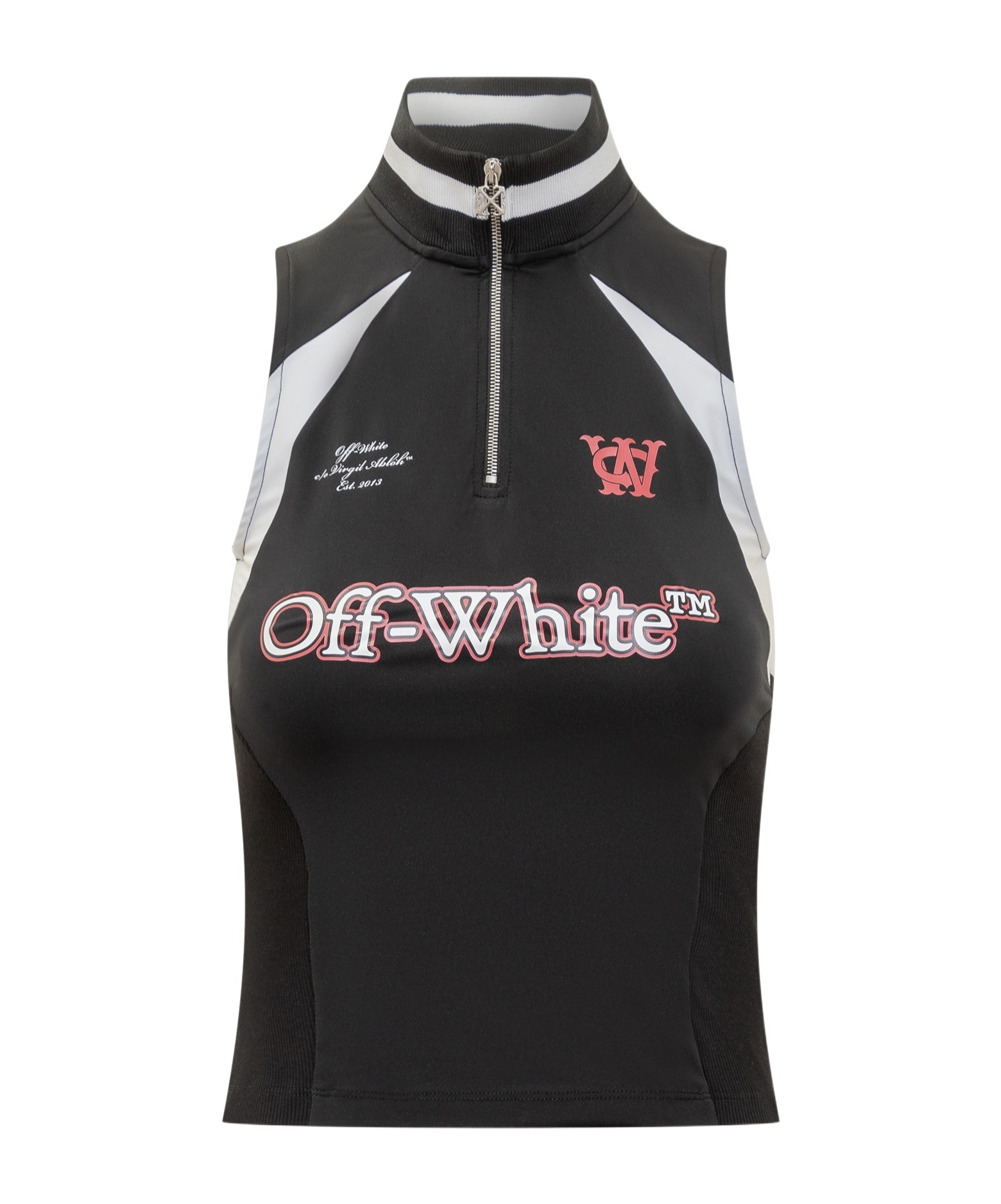 Off-white Black Top With Zip And Contrast Logo In Black