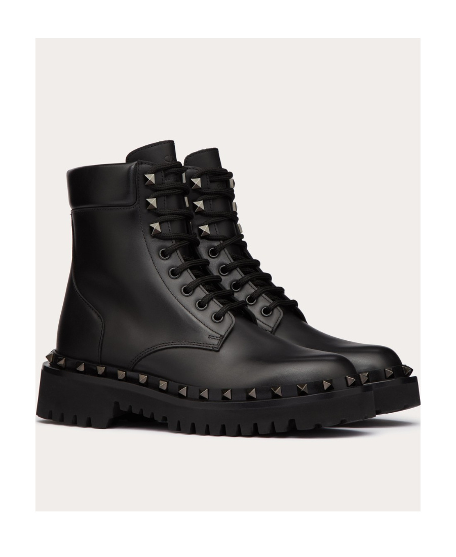 Valentino Studded Calfskin Chunky Sole Ankle Boots In Black