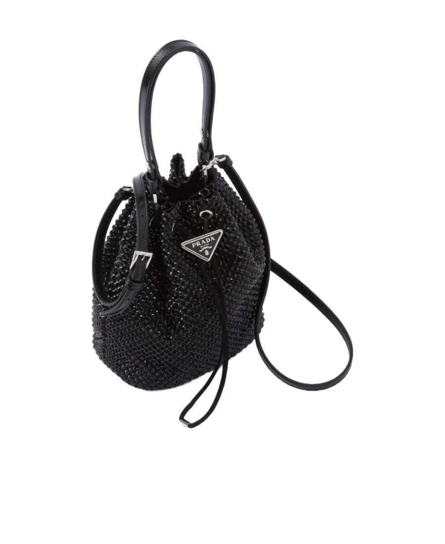 Prada Womens Black Crystal-embellished Mini Satin Shoulder Bag In Black