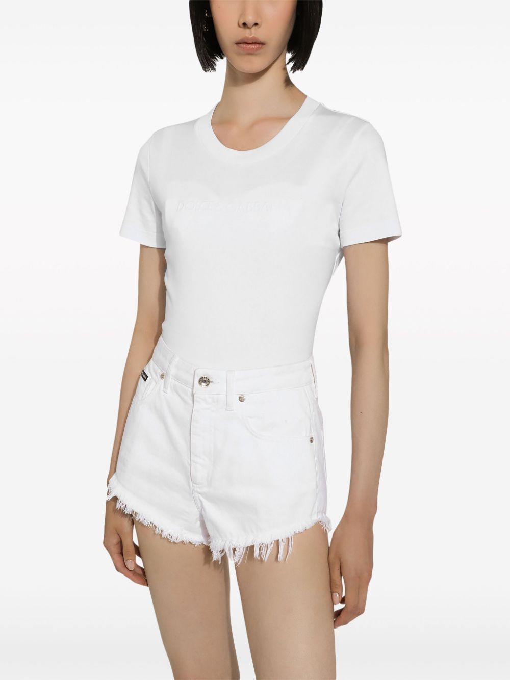 Dolce & Gabbana Embroidered Logo Crew Neck T-shirt In White