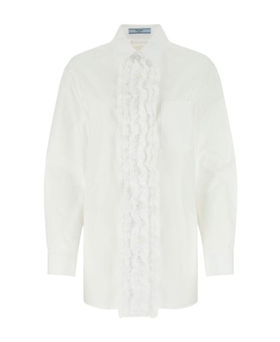Prada Poplin Ruffled Shirt In White