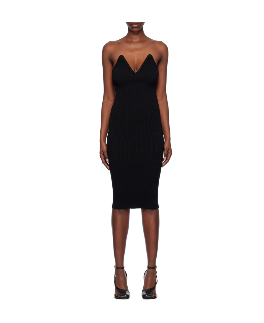 Coperni Knit Sweetheart Bustier Midi Dress In Black