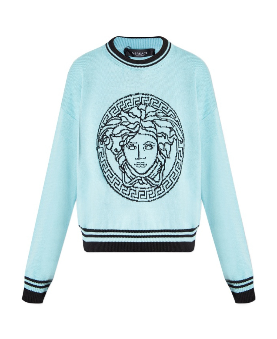 Versace Medusa Intarsia-knit Jumper In Blue