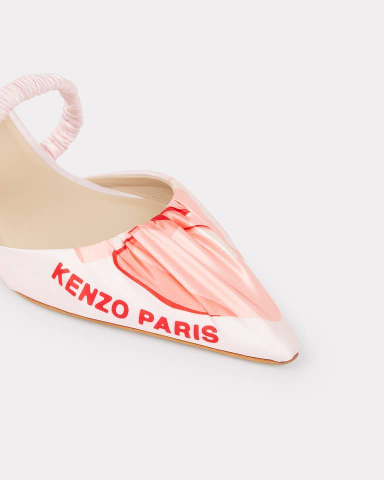 Kenzo Satin Kitten Heel Mules With Pointed Toe In Pink