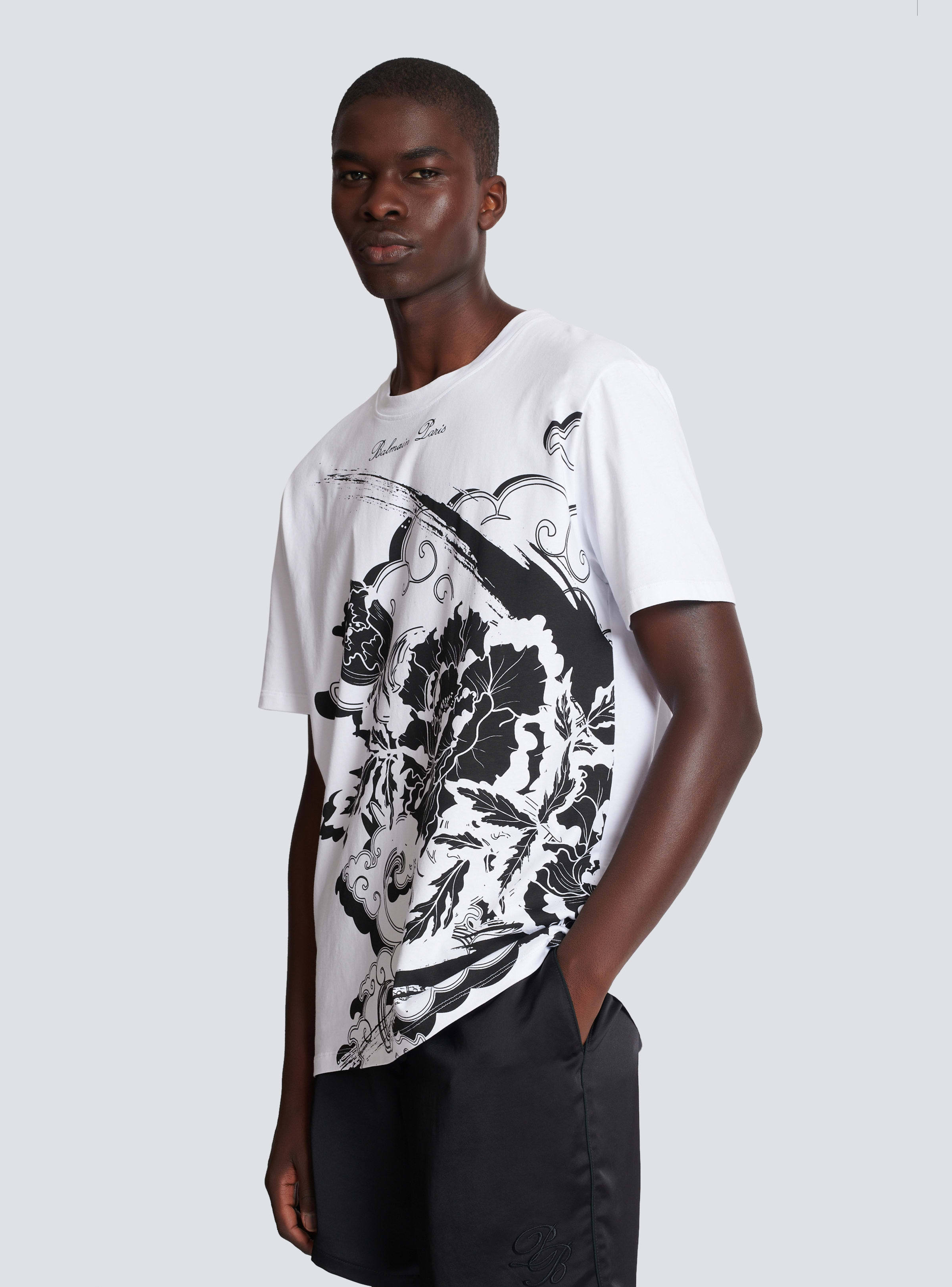 Balmain Flower-print Cotton T-shirt In White