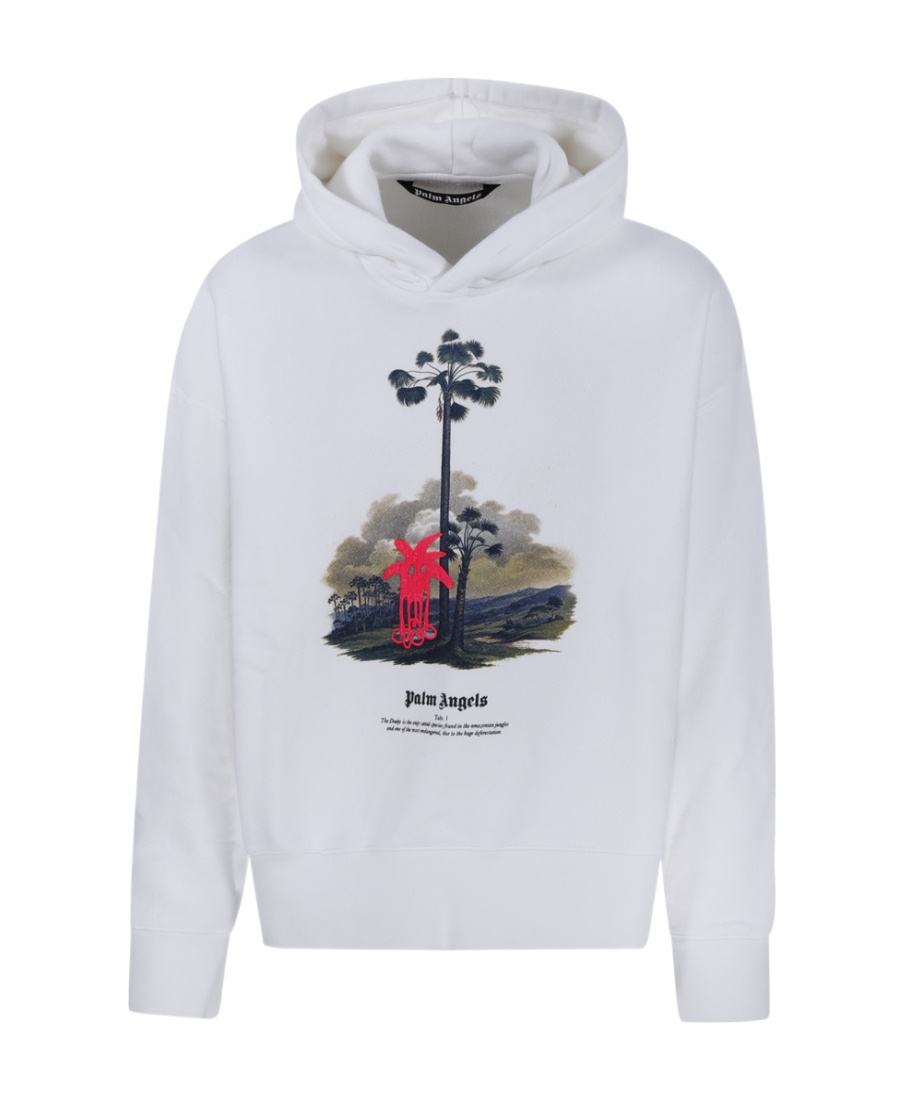 Palm Angels Graphic Print Hooded Sweater In White