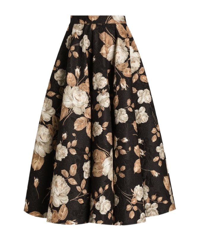 Dolce & Gabbana Brocade Midi Skirt With Structured Waistband In Brown