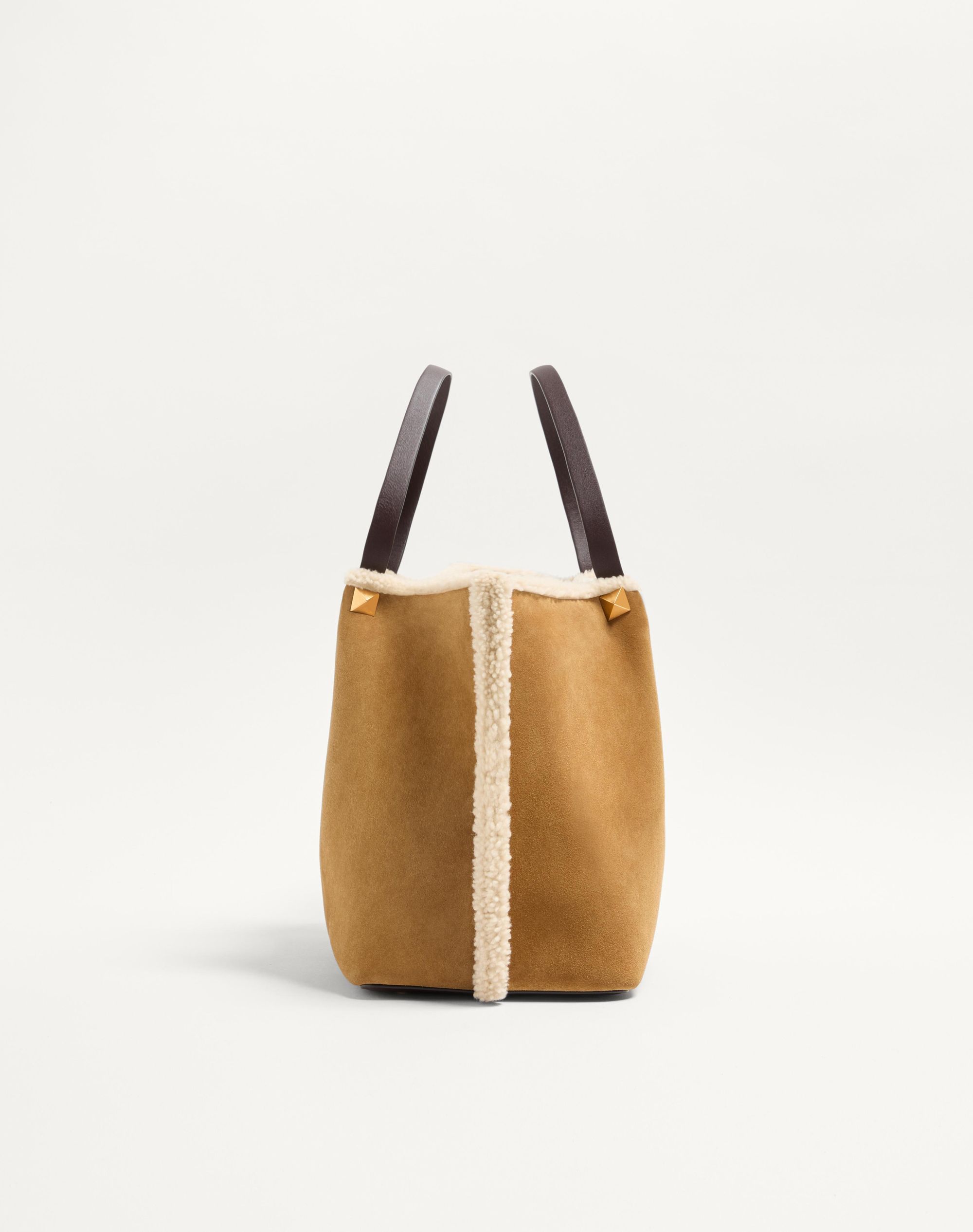 Valentino Garavani  Garavani Medium Suede Shopping Bag With Sheepskin Lining Woman Havana B In Brown