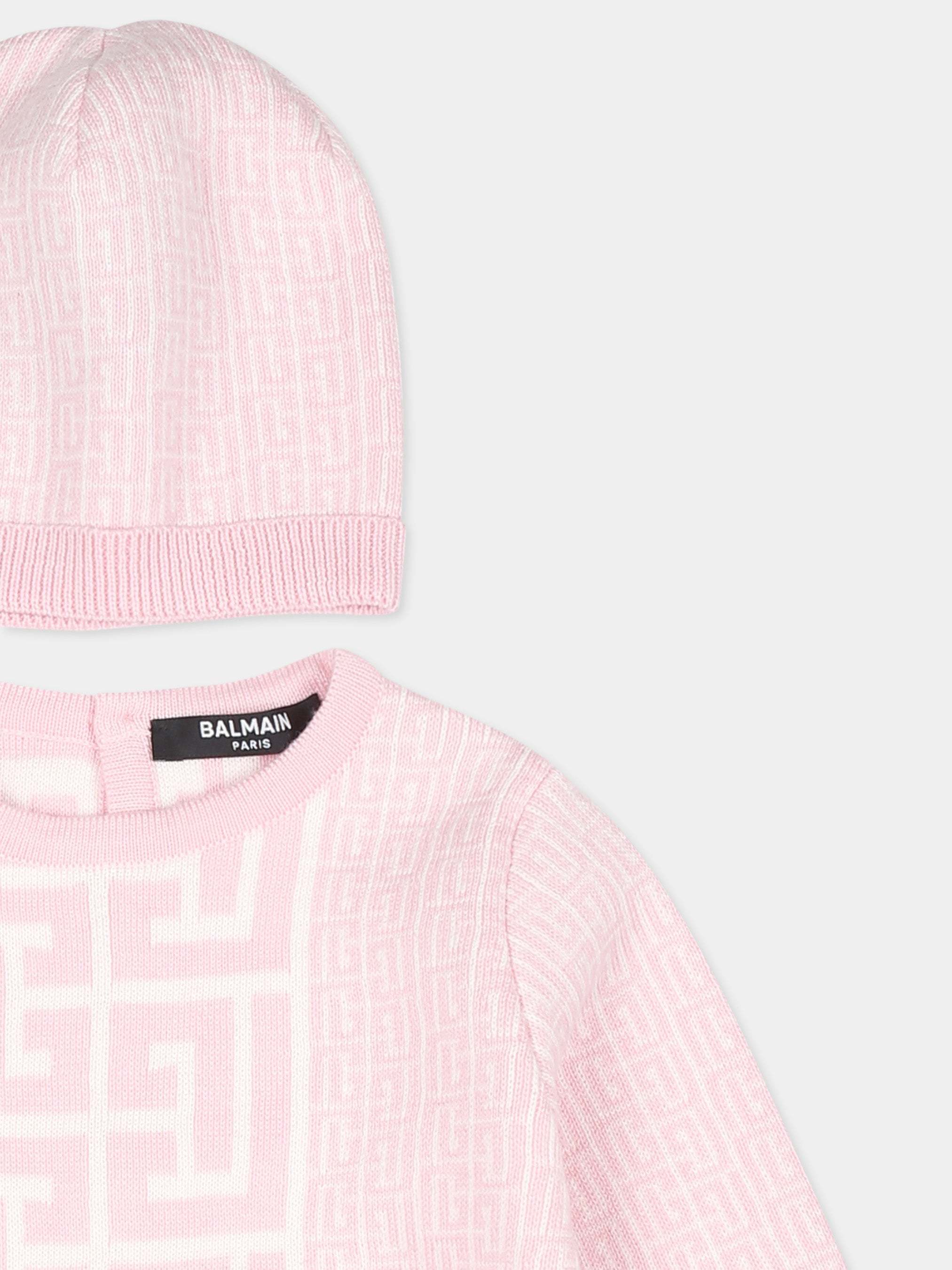 Balmain Geometric Pattern Jumpsuit And Hat Two-piece In Pink