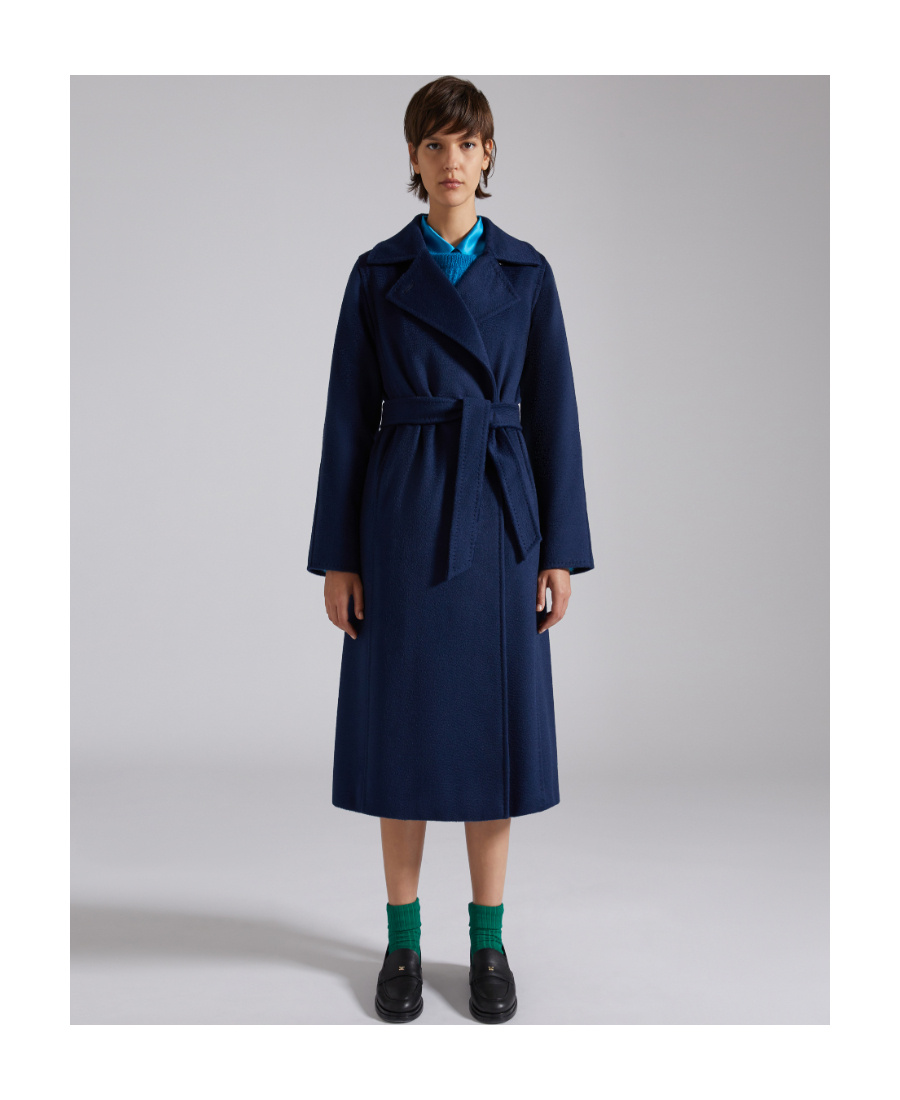 Max Mara Lapel Long-sleeved Belted Coat In Blue
