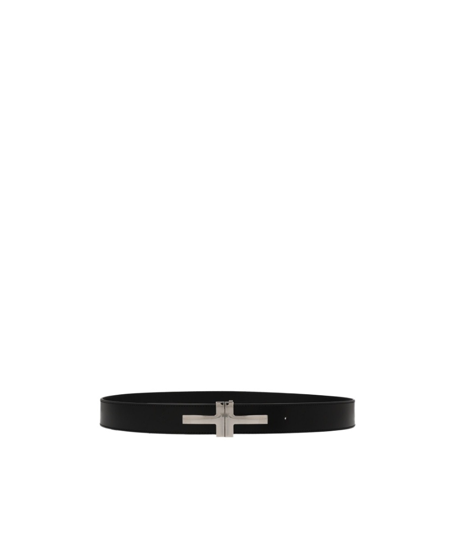 Tom Ford Logo-plaque Leather Belt In Black