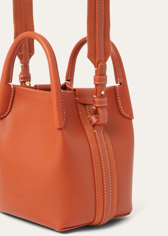Loro Piana Bale Micro Rounded Leather Top-handle Bag In Orange