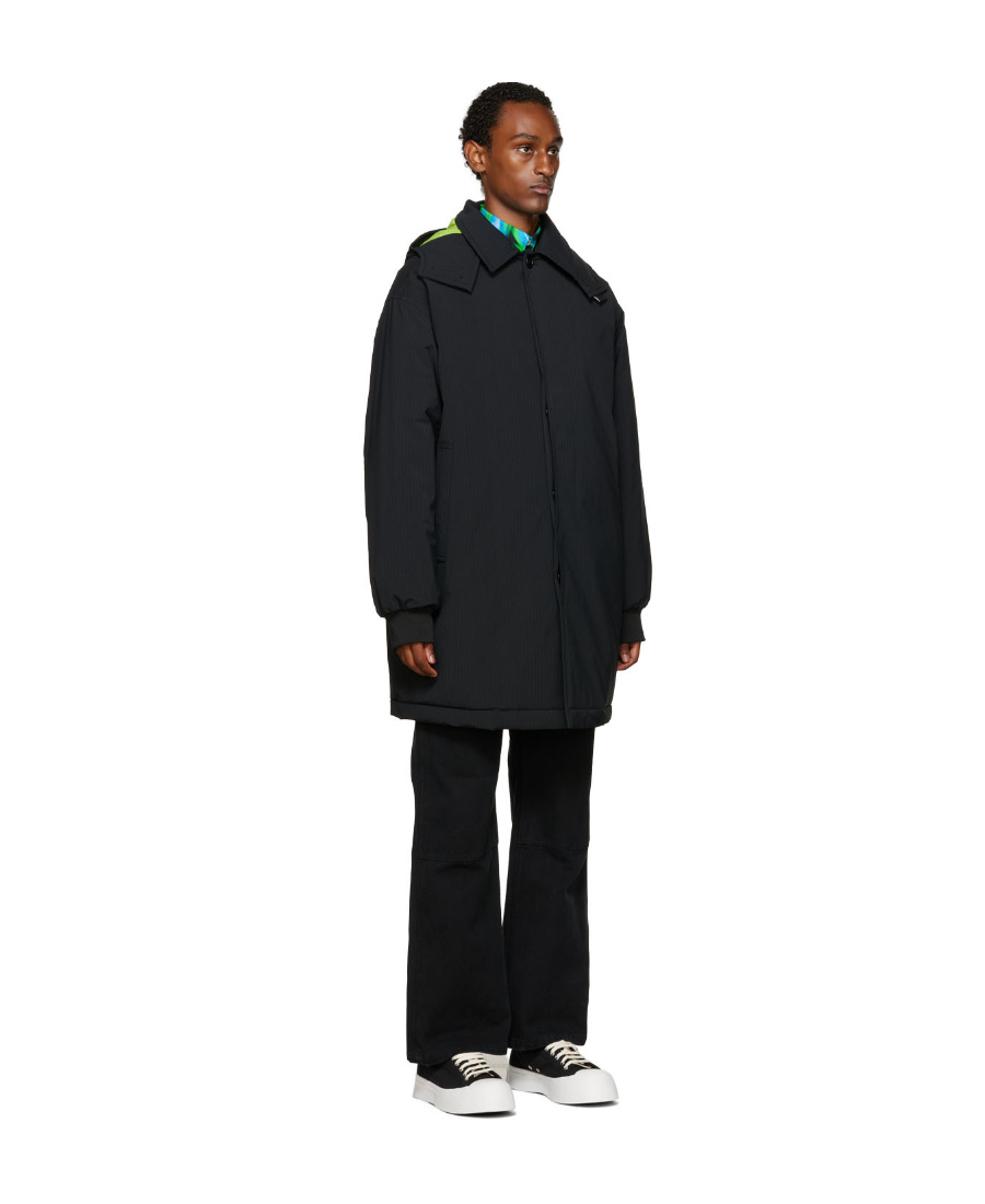 Msgm Button-up Mid-length Parka In Black