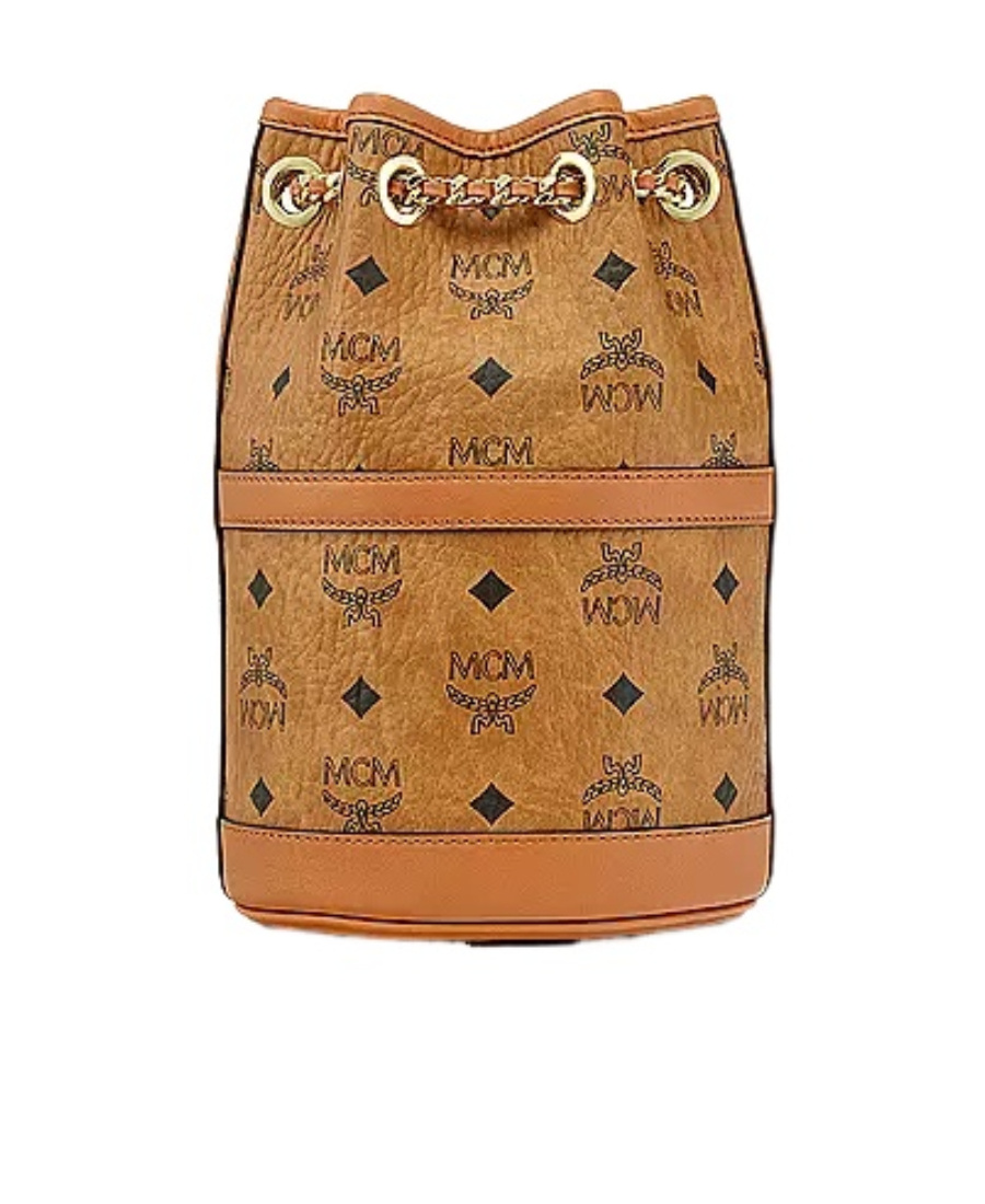 Mcm Printed Synthetic Leather Aren Chain Bucket Bag In Brown