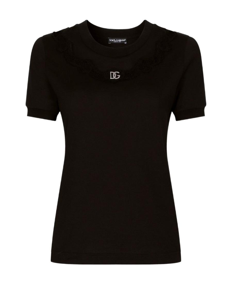 Dolce & Gabbana Lace-trim Short-sleeve T-shirt In Black