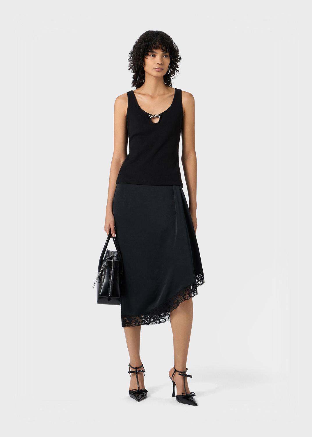 Blumarine Rib Knit Tank Top In Black