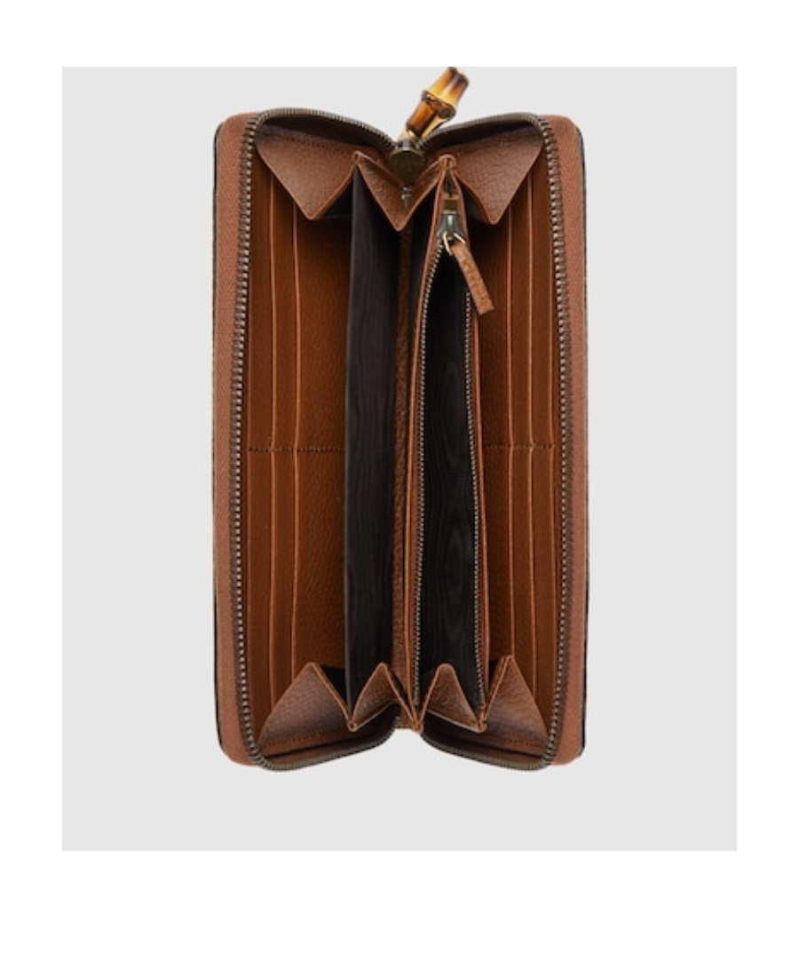 Gucci Double G Leather Wallet In Brown