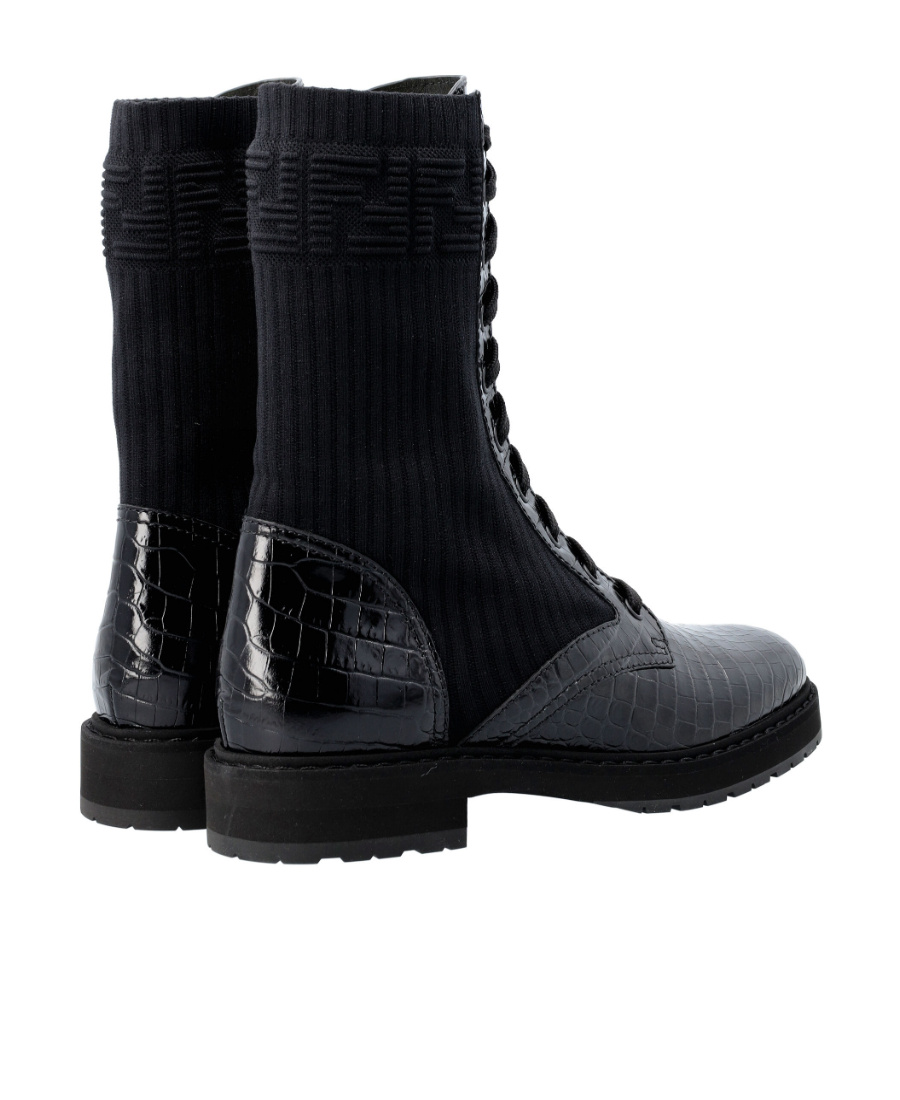Fendi Multi-panel Lace-up Boots In Black