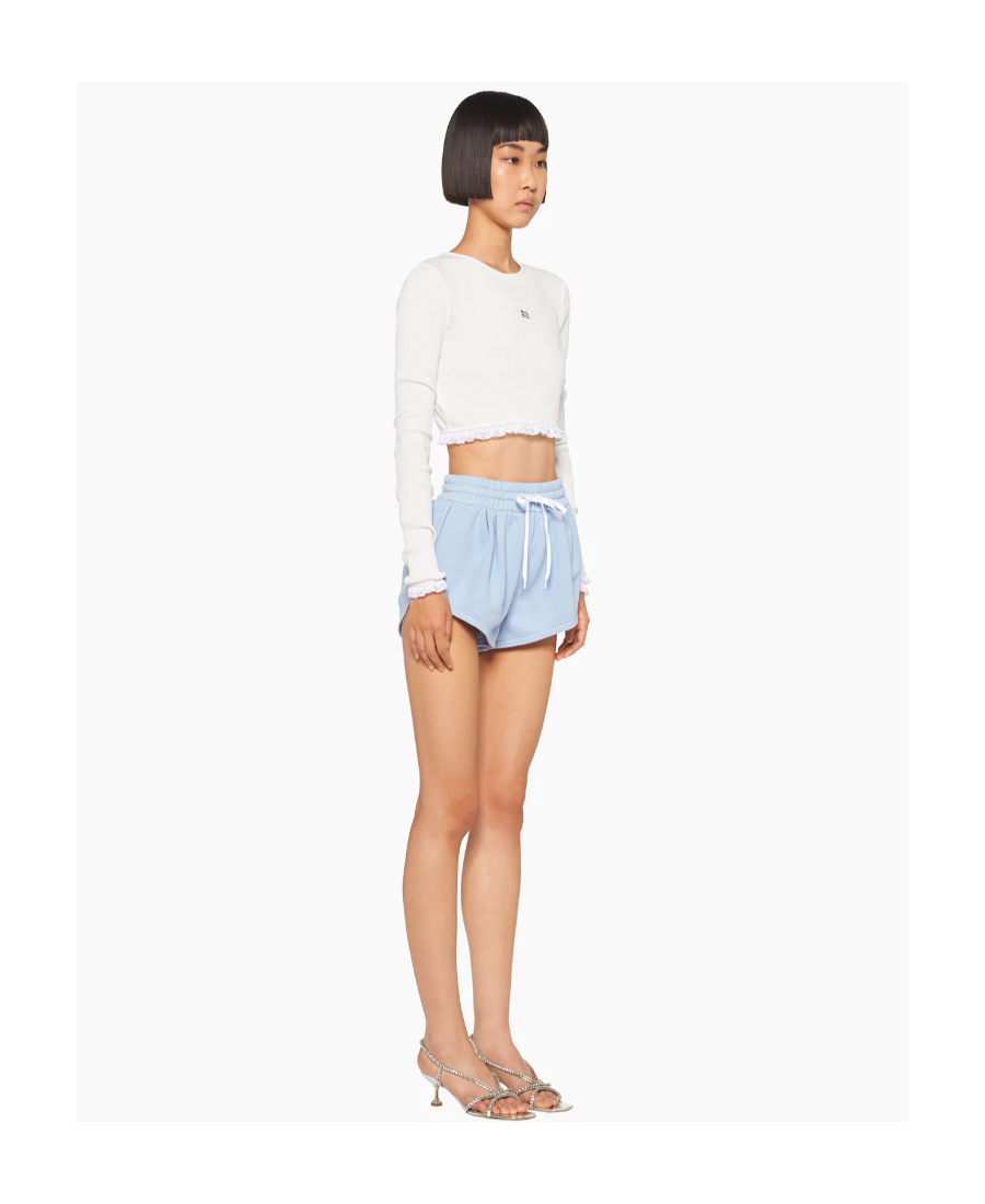 Miu Miu Rear Logo Short Shorts In Blue