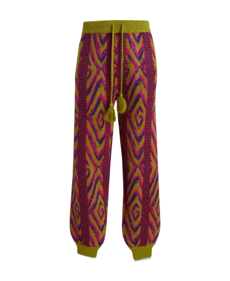 Gucci Elastic Waistband Knit Texture Ribbed Cuffs Trousers In Brown