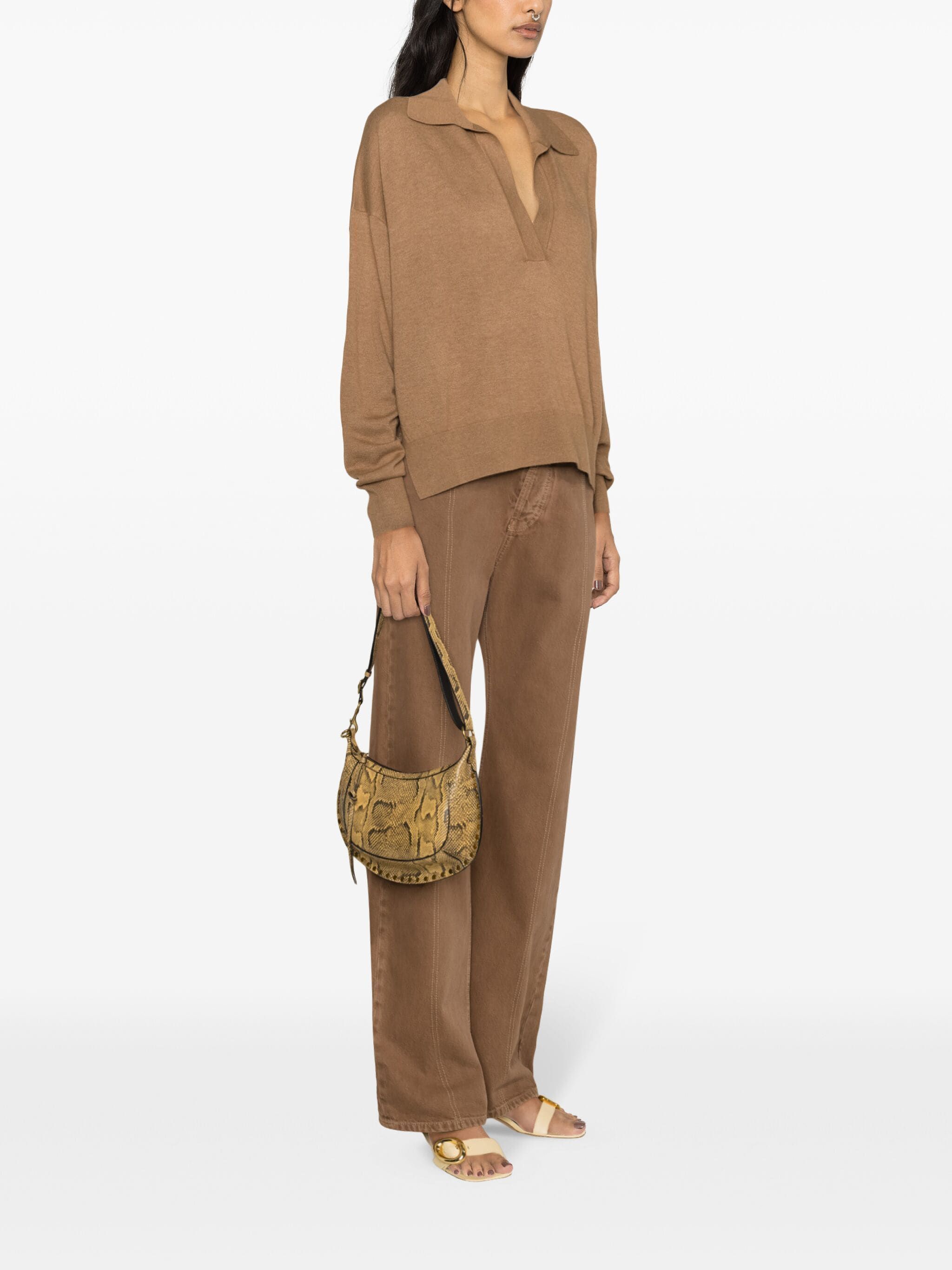Isabel Marant Étoile Lapel Long-sleeved Sweater In Brown