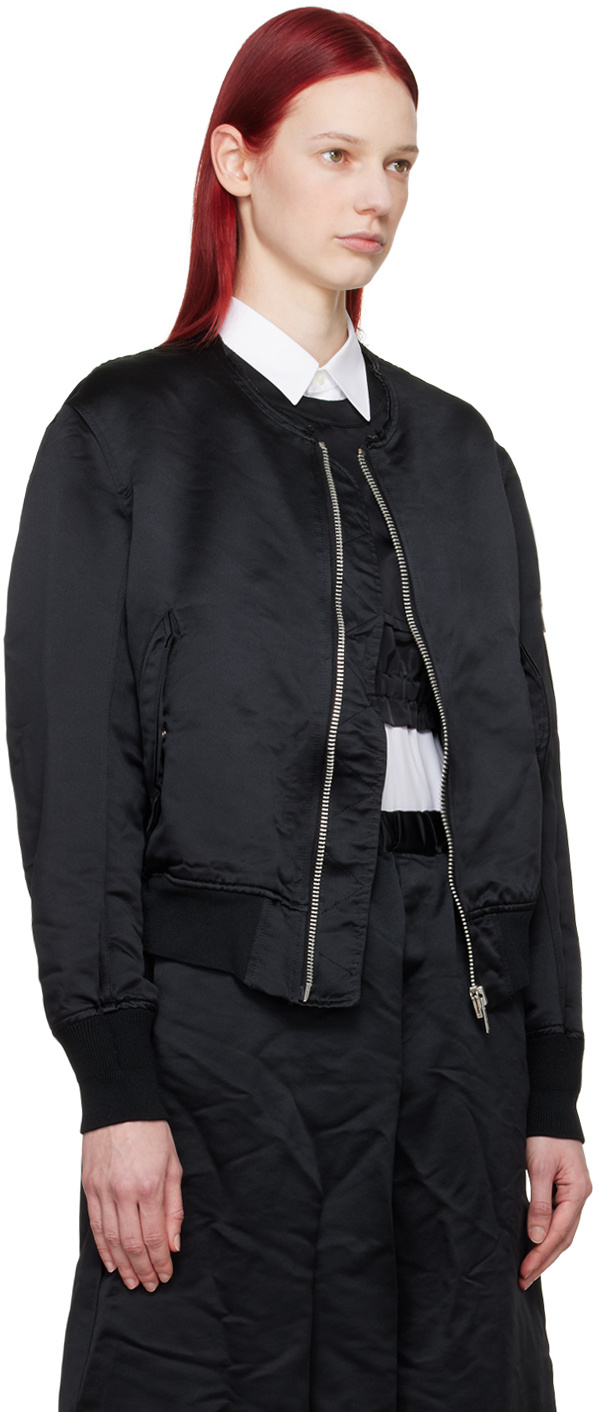 Comme Des Garçons Zip-up Satin Bomber Jacket In Black