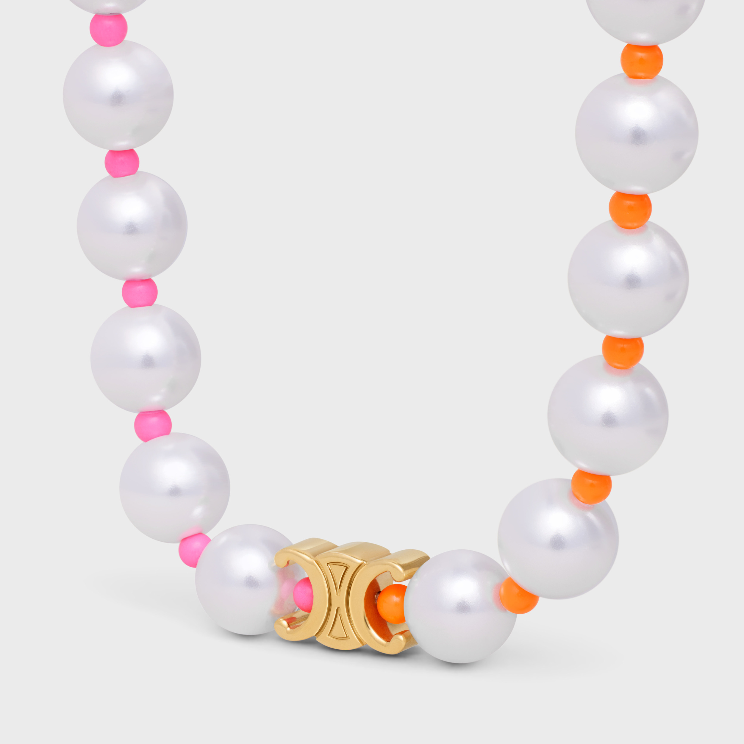 Celine Plage Pearl Bracelet In Brass With Gold Finish And Resin Pearls In White