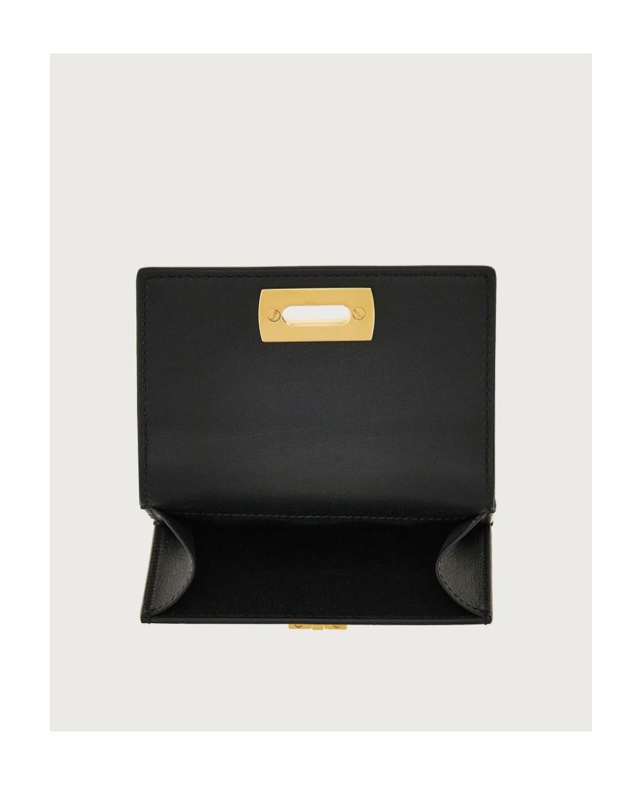 Ferragamo Gancini Clasp Wanda French Folding Wallet In Black
