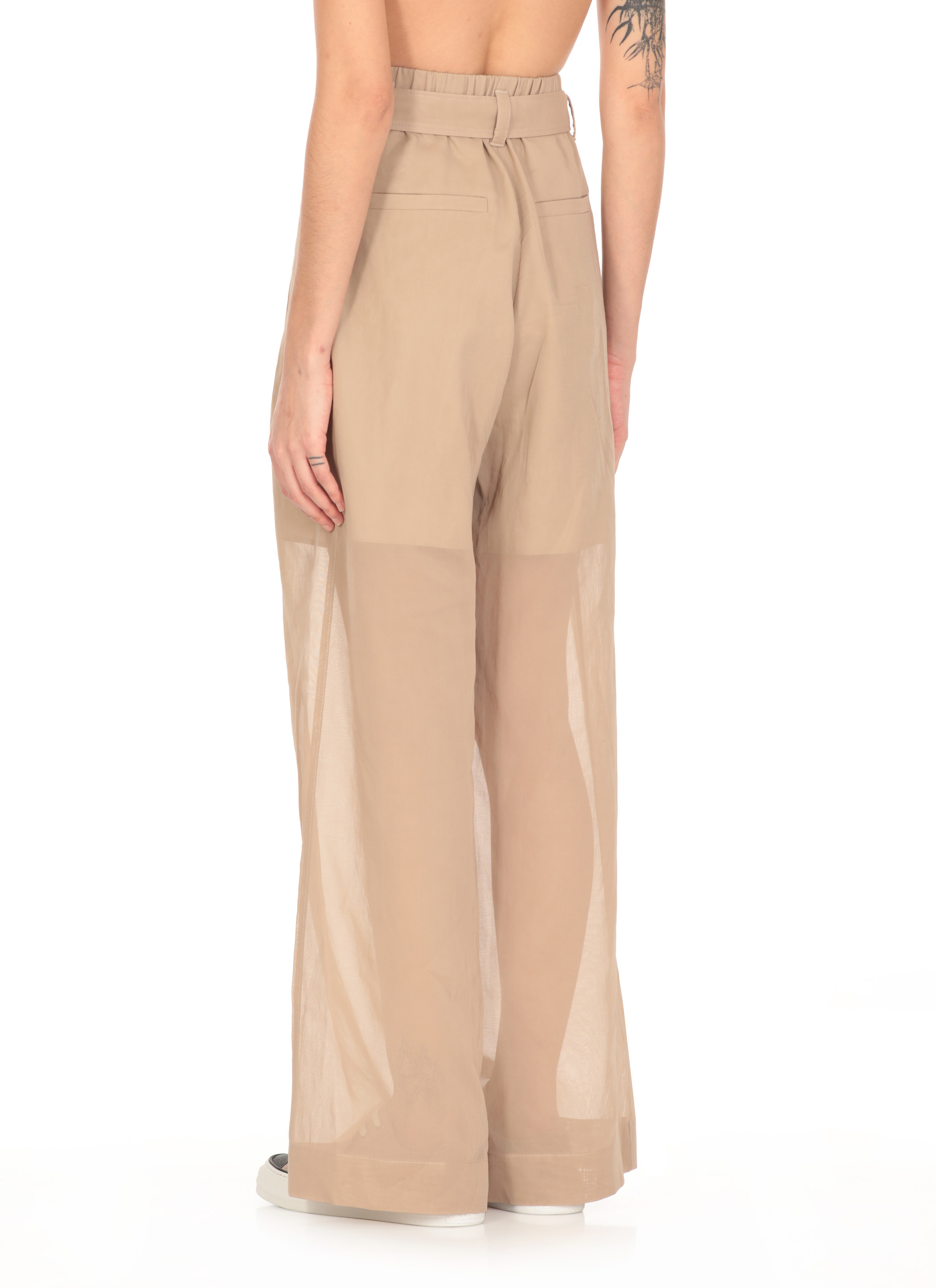 Brunello Cucinelli Trouser With Belt And Monili Detail In Nude