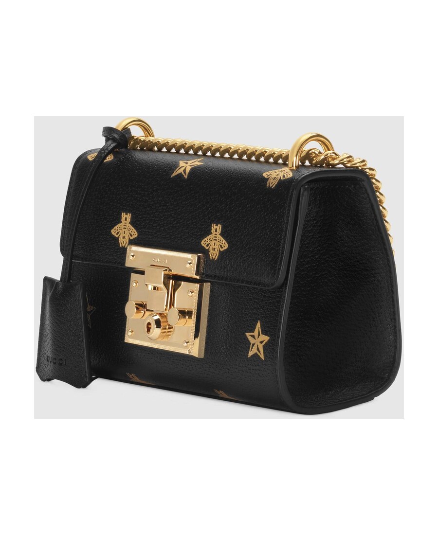 Gucci Padlock Bee Star Small Shoulder Bag In Black