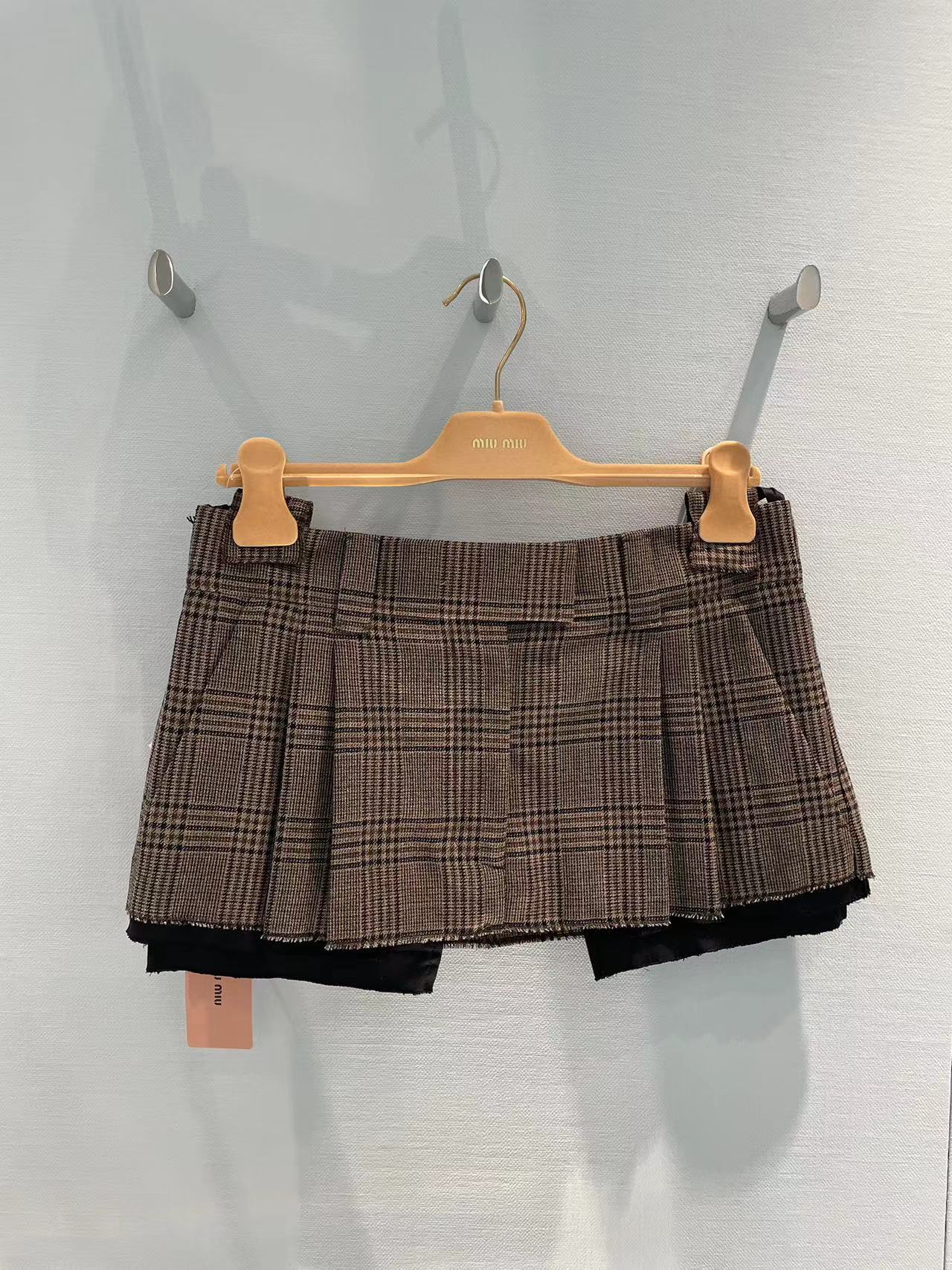 Miu Miu Prince Of Wales Checked Miniskirt In Brown