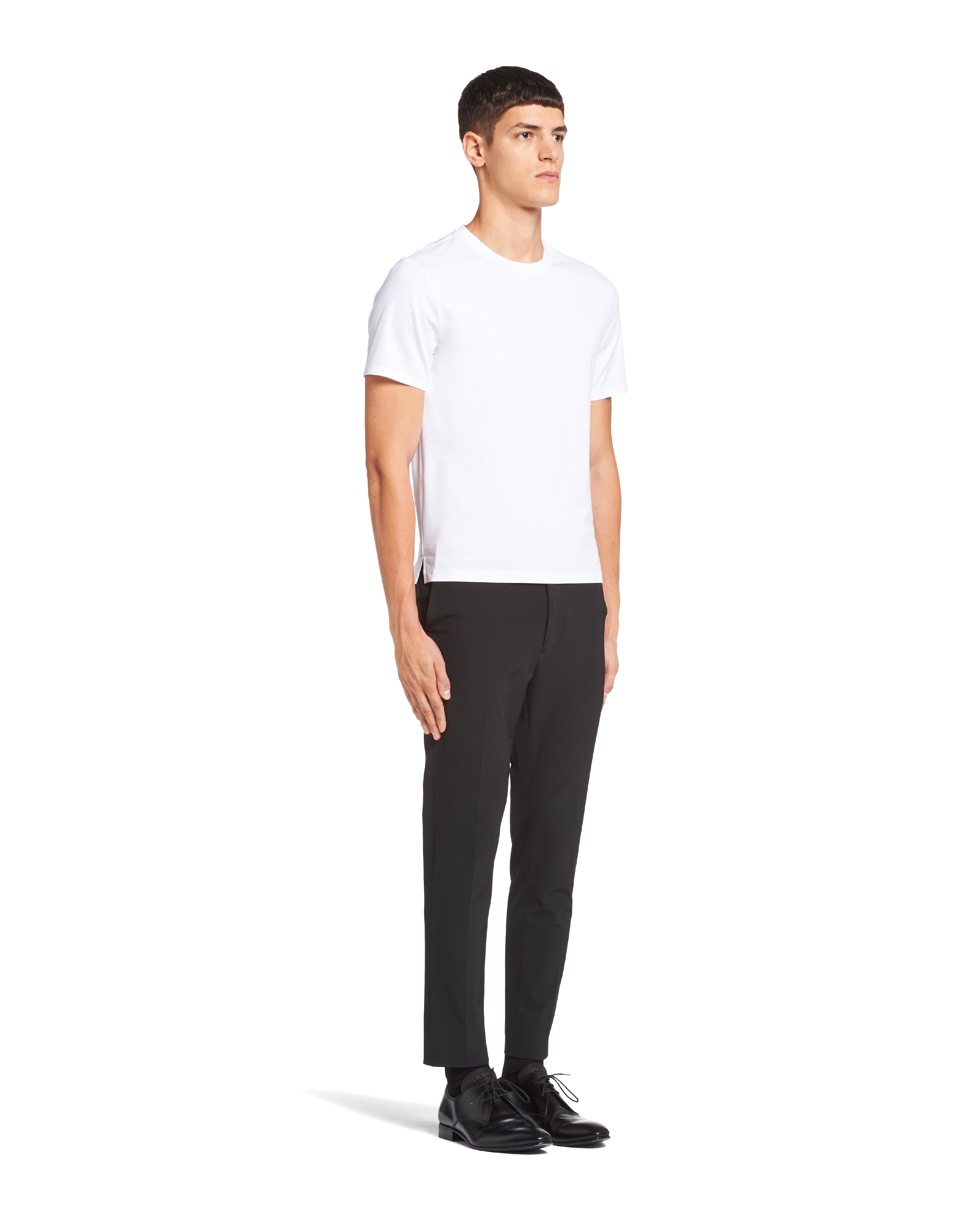 Prada Mens White Logo-embroidered Slim-fit Stretch-cotton T-shirt Xl In White