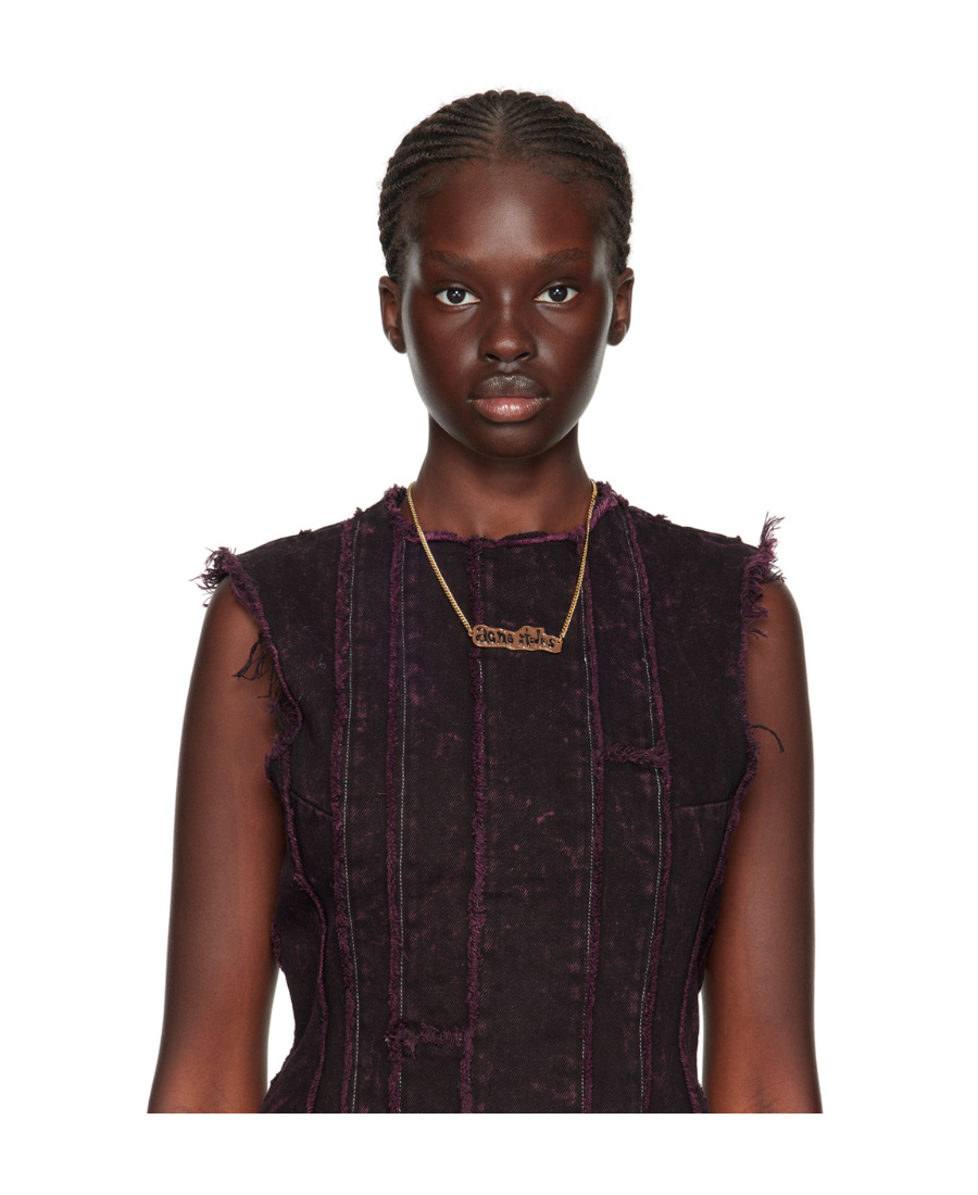 Shop Acne Studios Logo Label Necklace In Yellow
