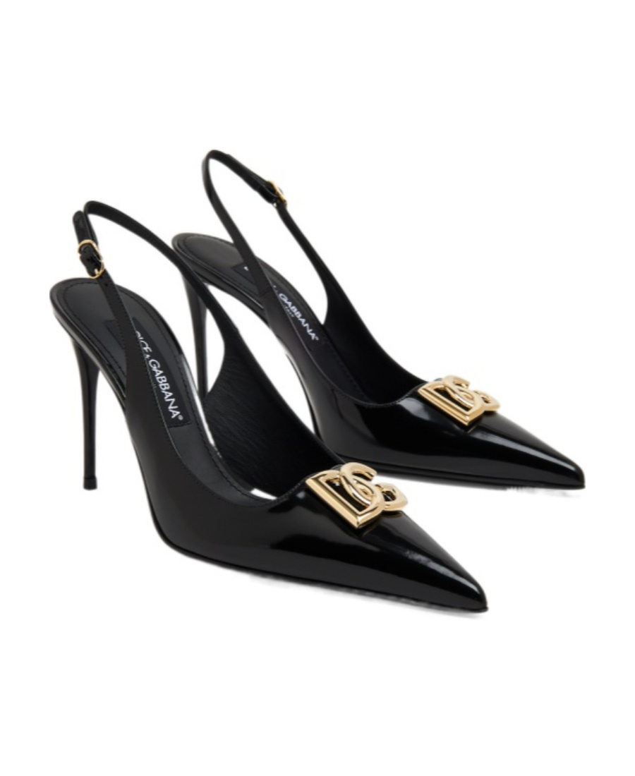 Dolce & Gabbana Logo-plaque Heeled Slingback Pumps In Black