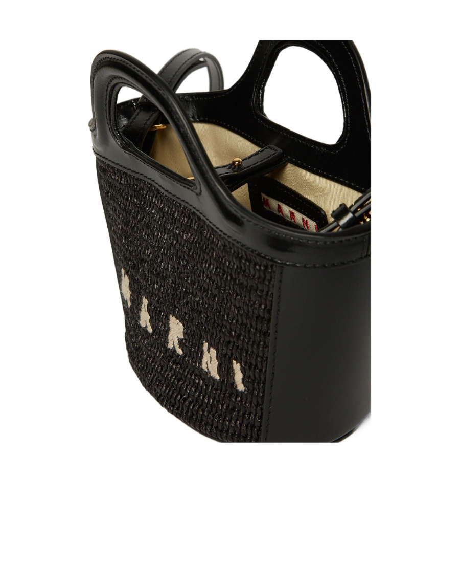 Marni Tropicalia Structured Shoulder Bag With Raffia Panels In Black