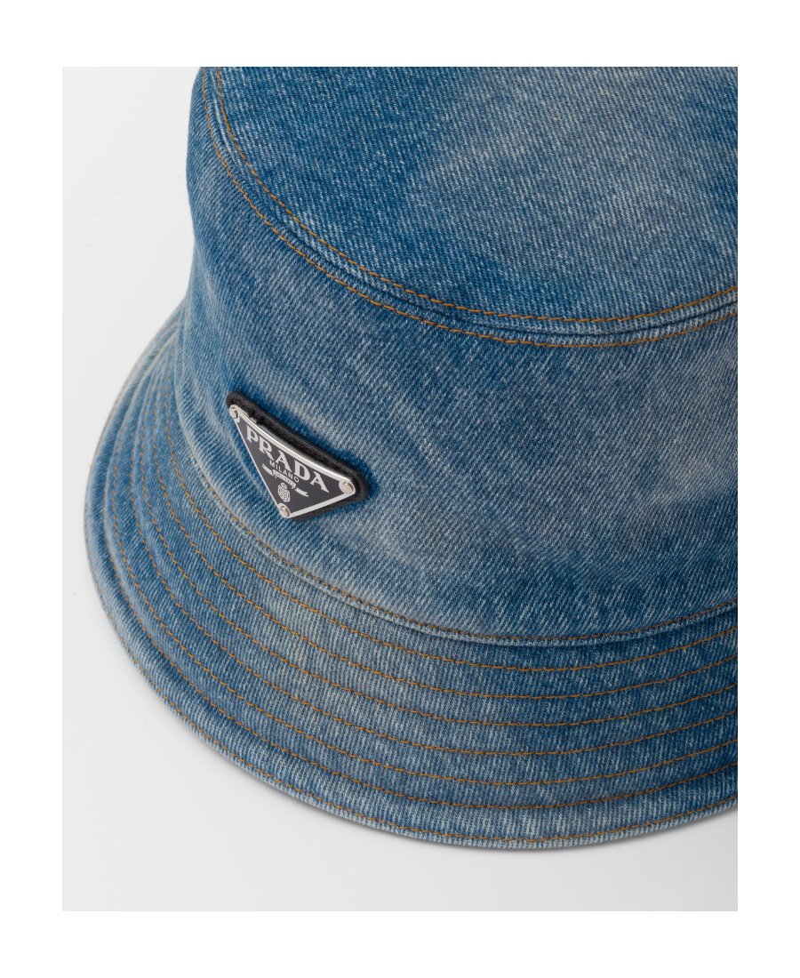 Prada Womens Blue Brand-plaque Wide-brim Denim Bucket Hat In Blue