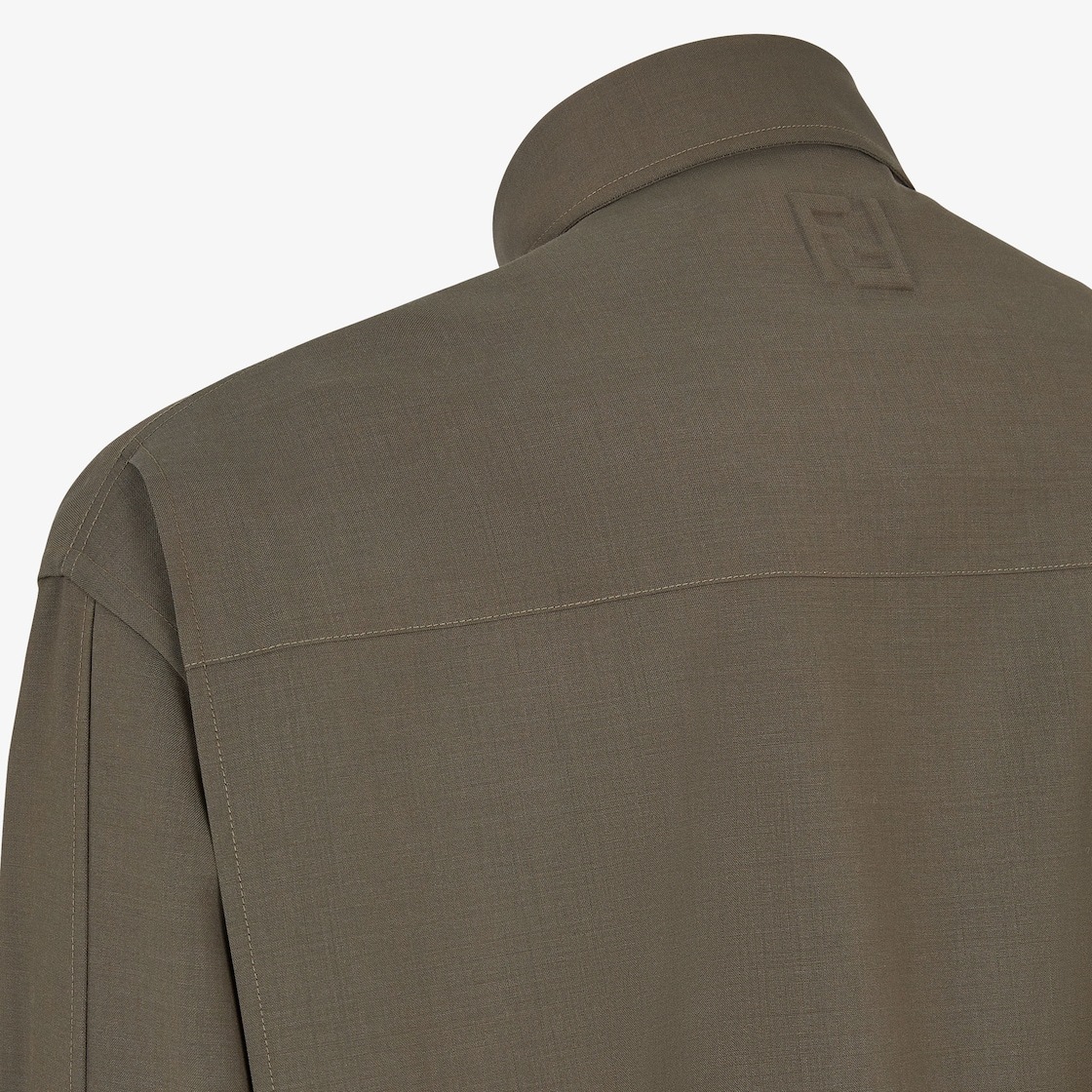Fendi Wool Shirt With Back Yoke And Chest Pockets In Green