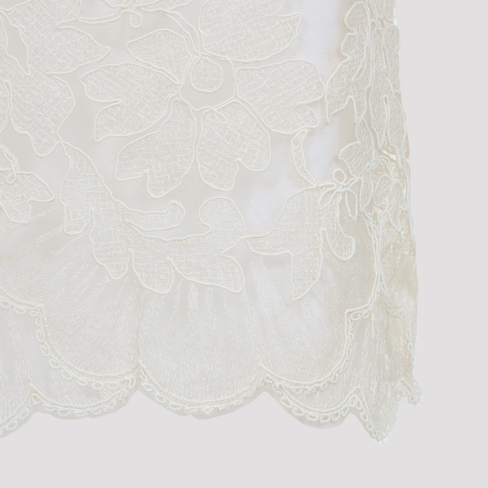 Ermanno Scervino Midi Skirt With Floral Lace Overlay In Neutral