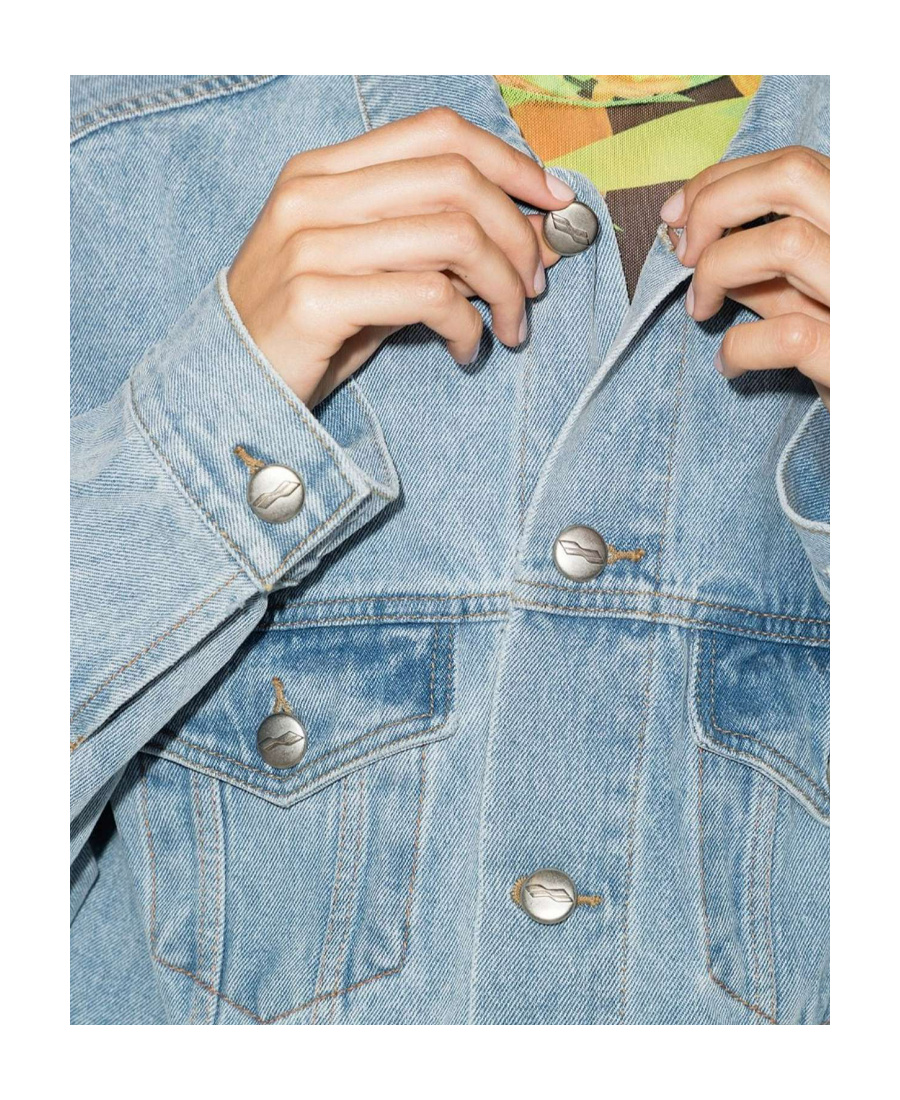 We11 Done Logo-patch Oversized Denim Jacket In Blue