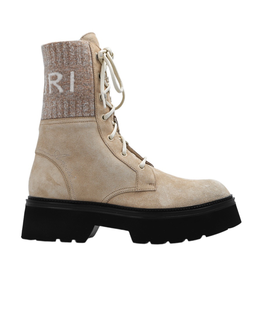 Amiri Logo-jacquard Suede Boots In Nude