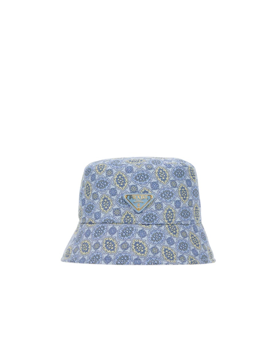 Prada Triangle Logo Allover Printed Bucket Hat In Blue