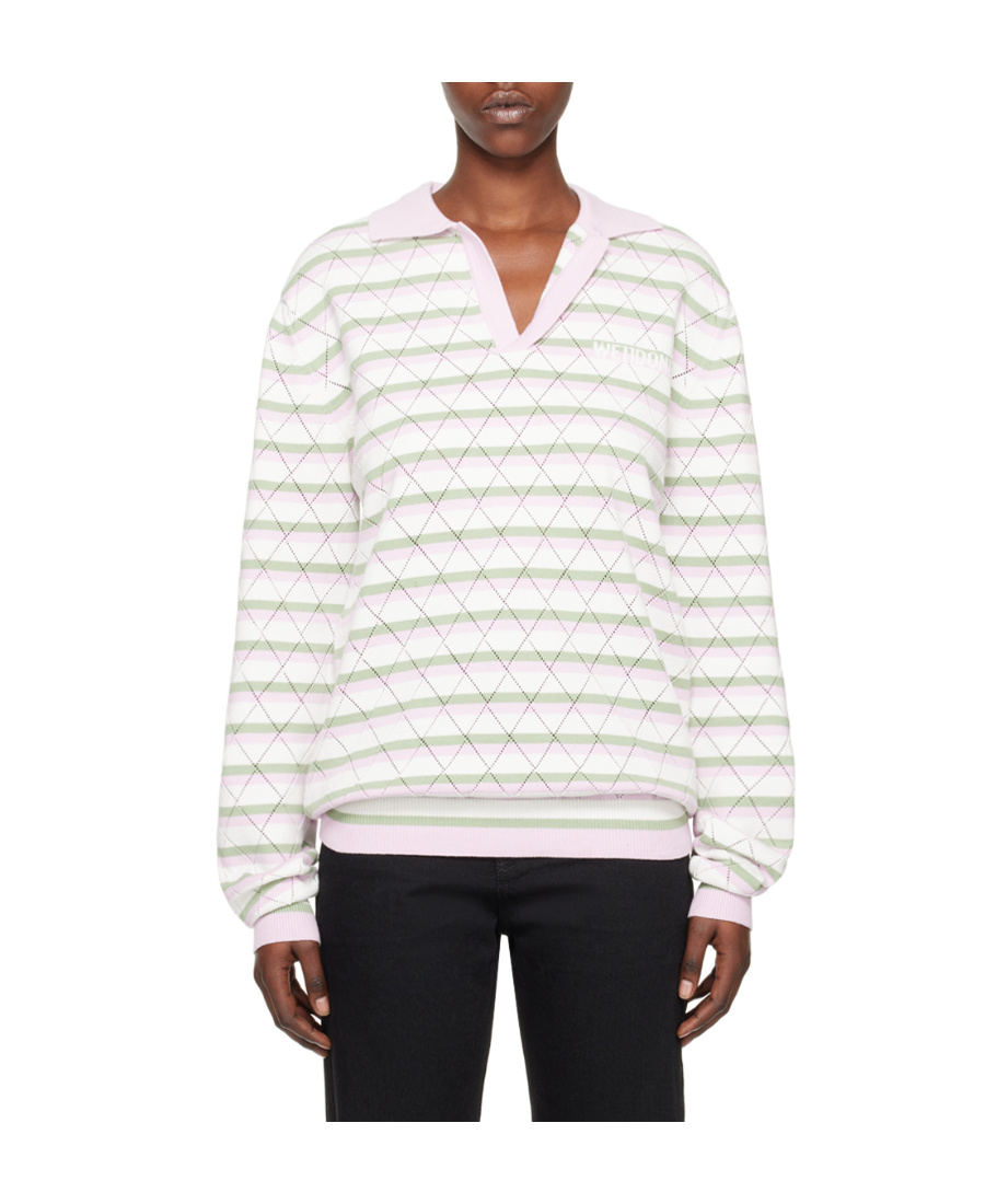 We11 Done Striped Polo Shirt In White