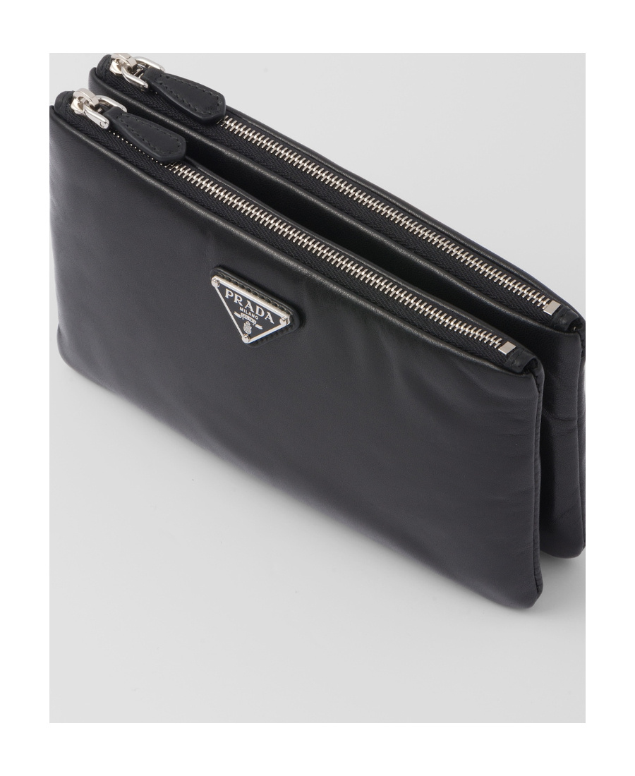 Prada Triangle-logo Dividable Pouch In Black