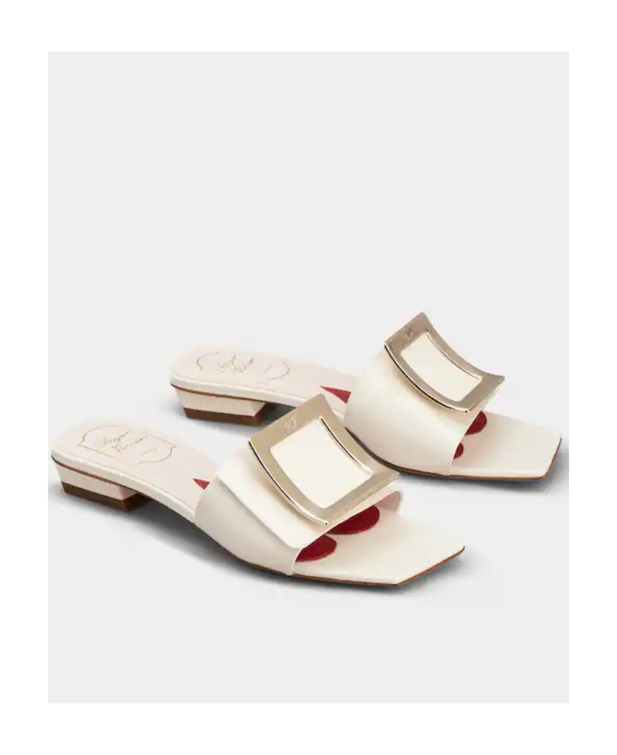 ROGER VIVIER BELLE VIVIER METAL BUCKLE MULES IN PATENT LEATHER