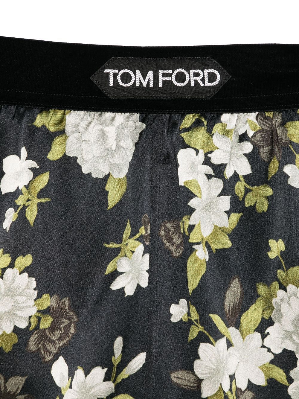 Tom Ford Floral Print Stretch Silk Satin Shorts In White/black