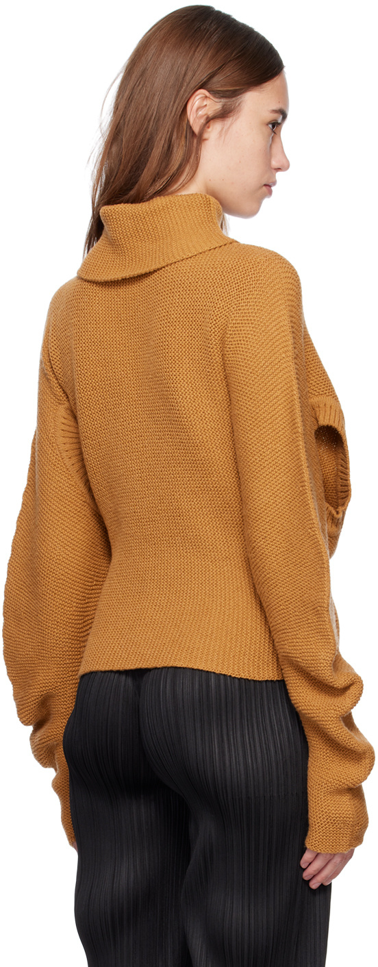 Issey Miyake High-necked Lace Up Sweater In Brown