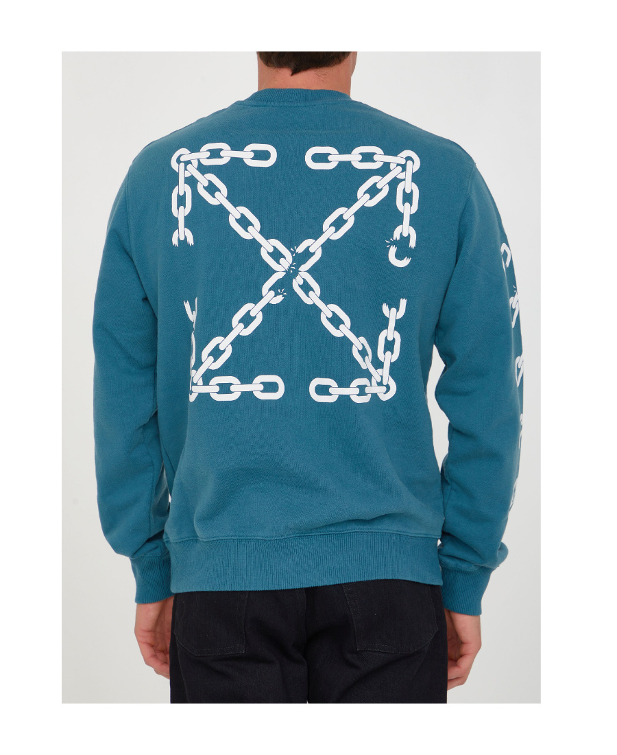 Off-white Chain Arrows Print Crew Neck Sweatshirt In Blue