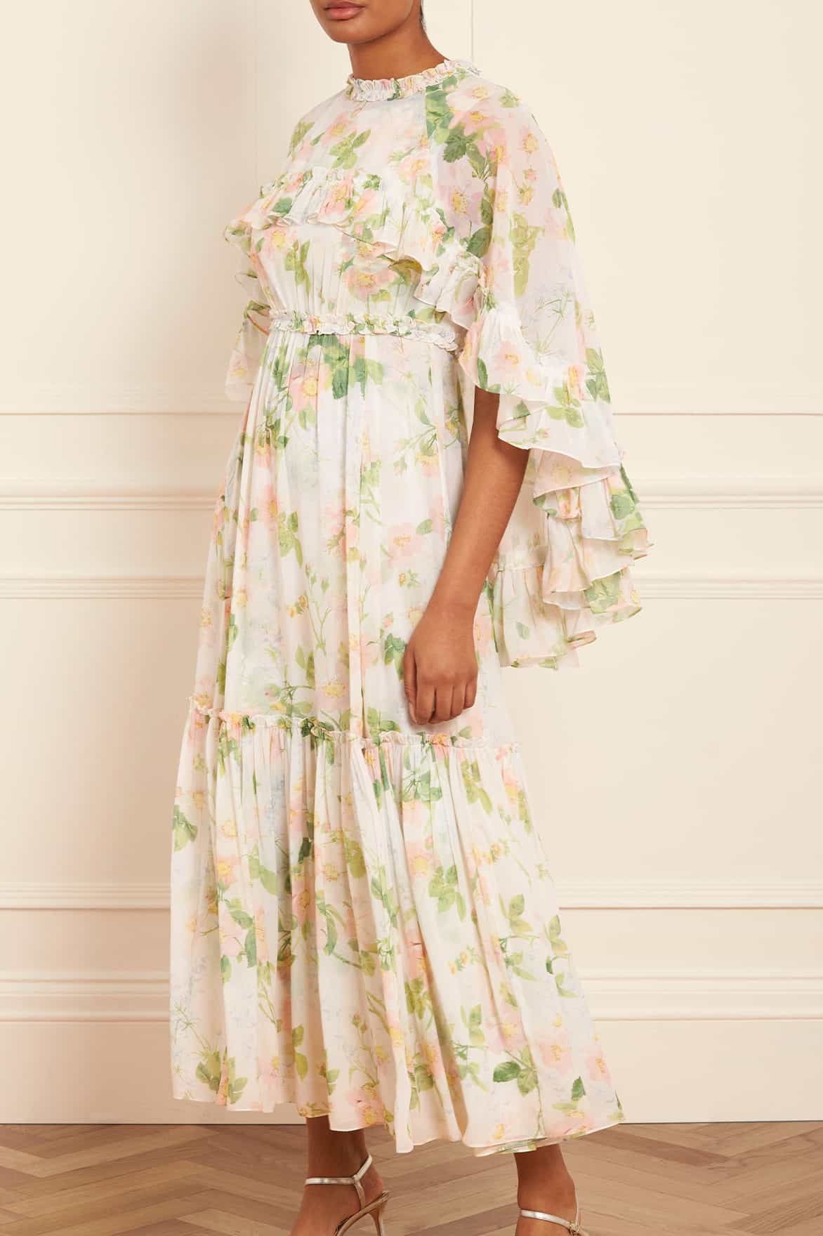 Needle & Thread Cape And Ankle Dress In White