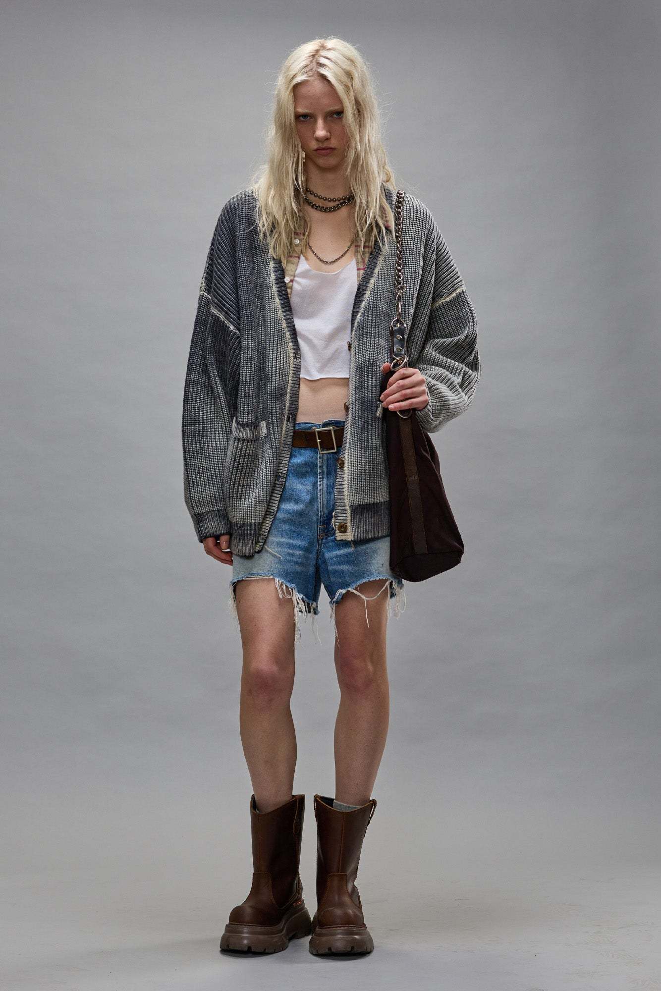 R13 Long-sleeved Wool Cardigan In Gray