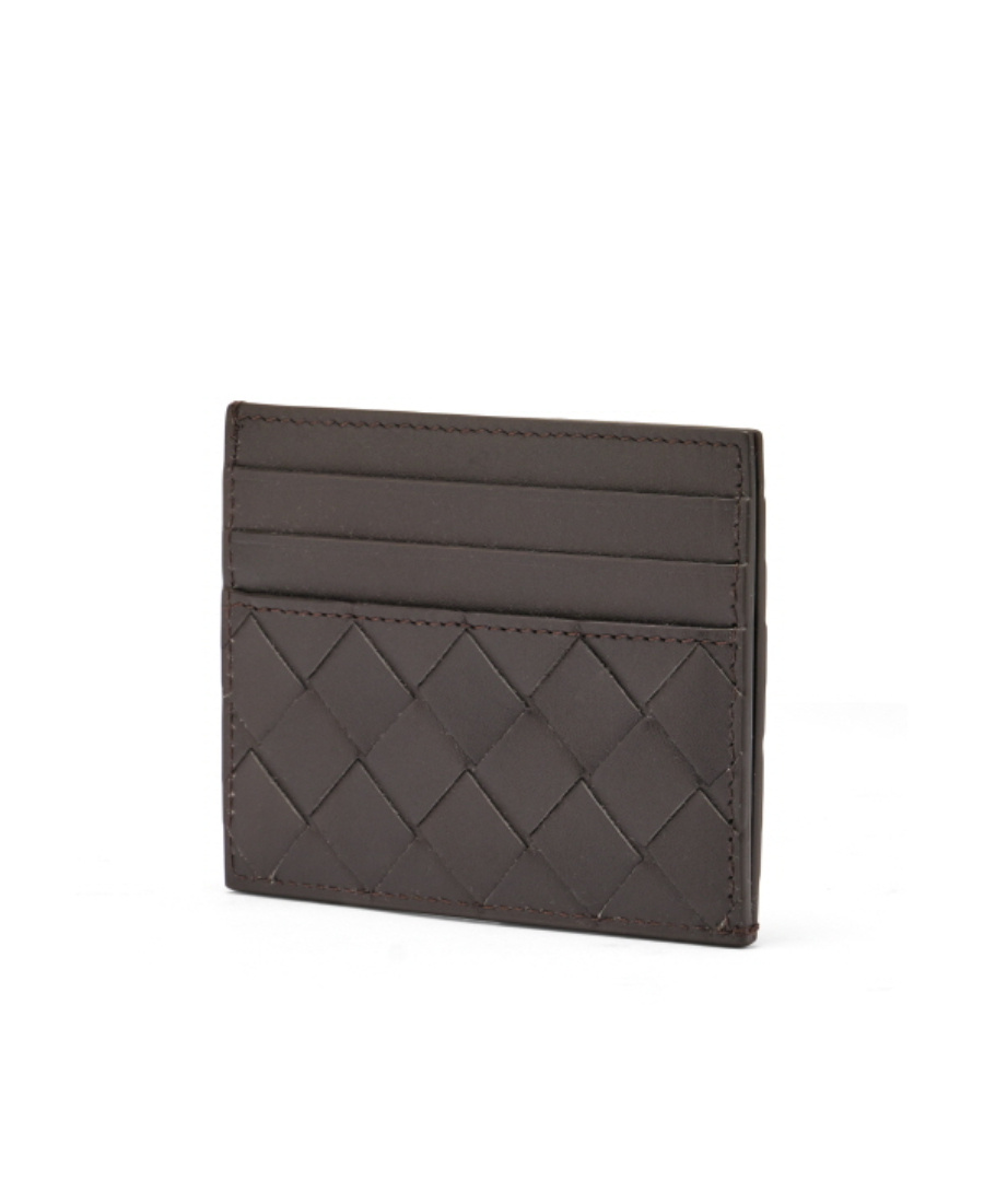 Bottega Veneta Men Leather Cardholder With Intrecciato Motif In Black